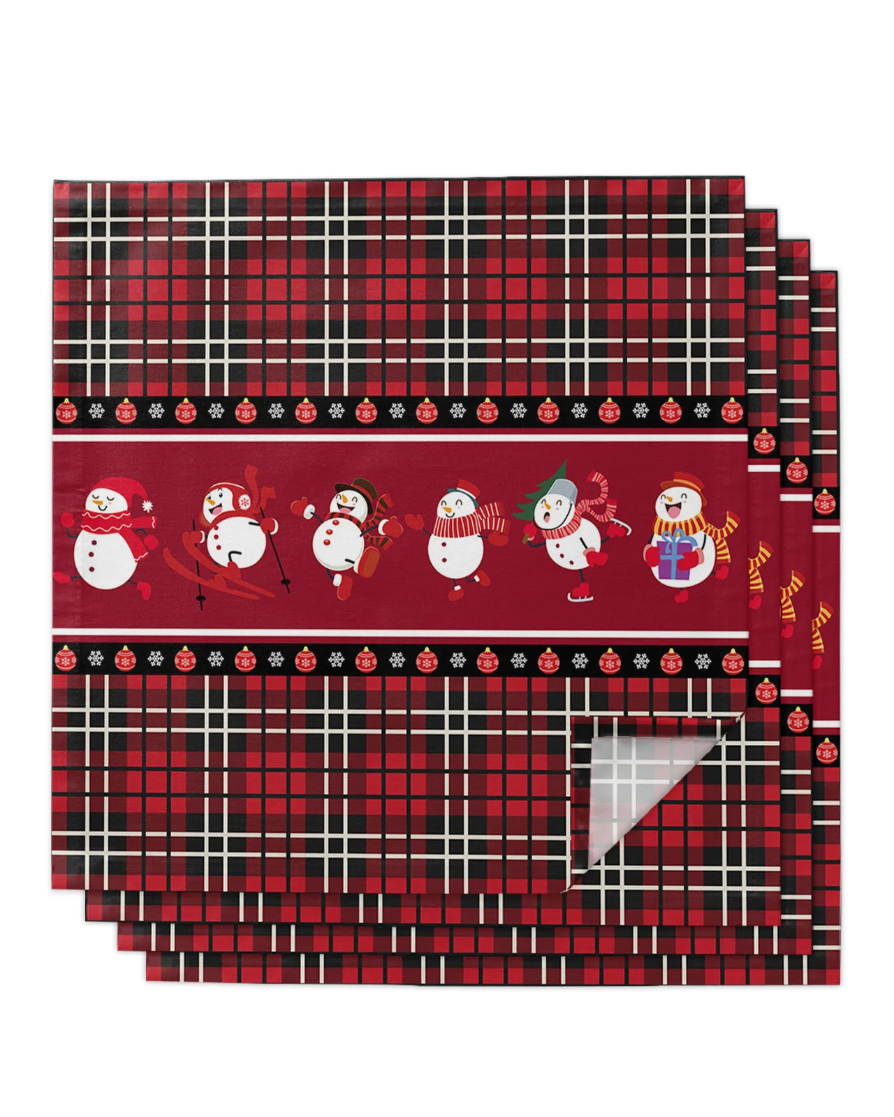 

4pcs Christmas Plaid Lanterns Snowman Square 50cm Table Napkin Wedding Decoration Table Cloth Kitchen Dinner Serving Napkins