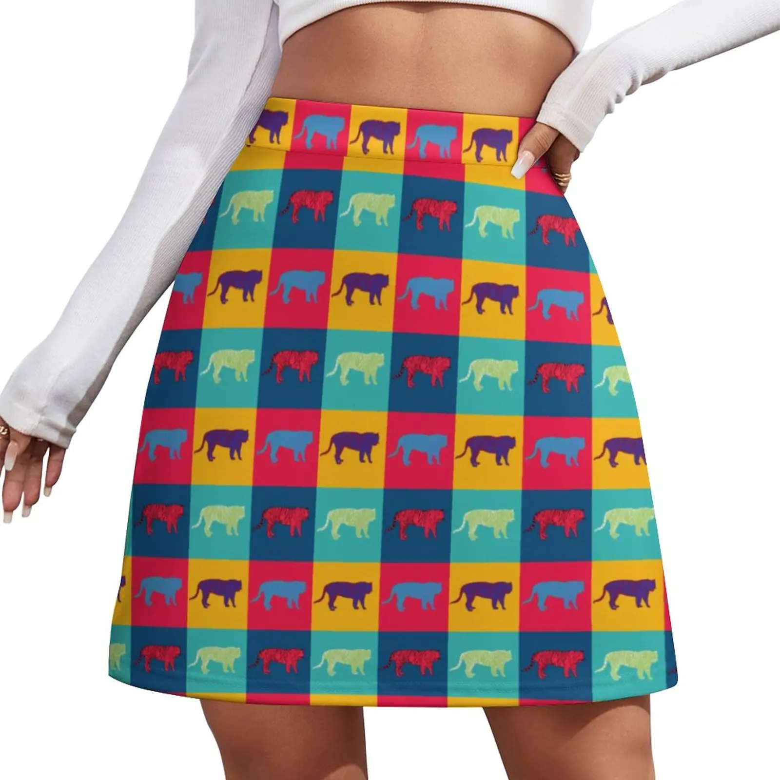 

Pop Art Style Skirt Women Tigers Print Kawaii Mini Skirts Summer Korean Fashion High Waist Graphic Oversized Casual A-line Skirt