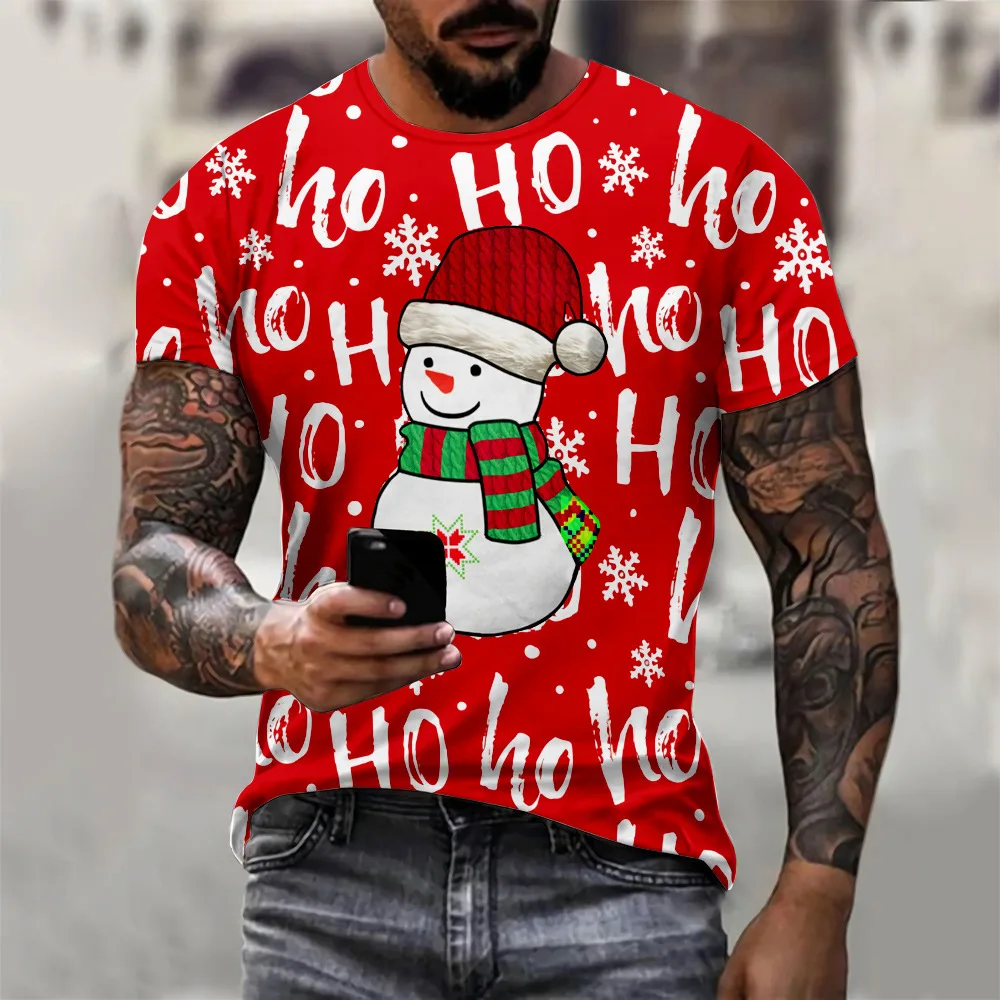 Men's T-shirt Merry Christmas Alphabet Santa 3d Printed Short Sleeved Round Neck Pullover Oversized Men's Clothing images - 6