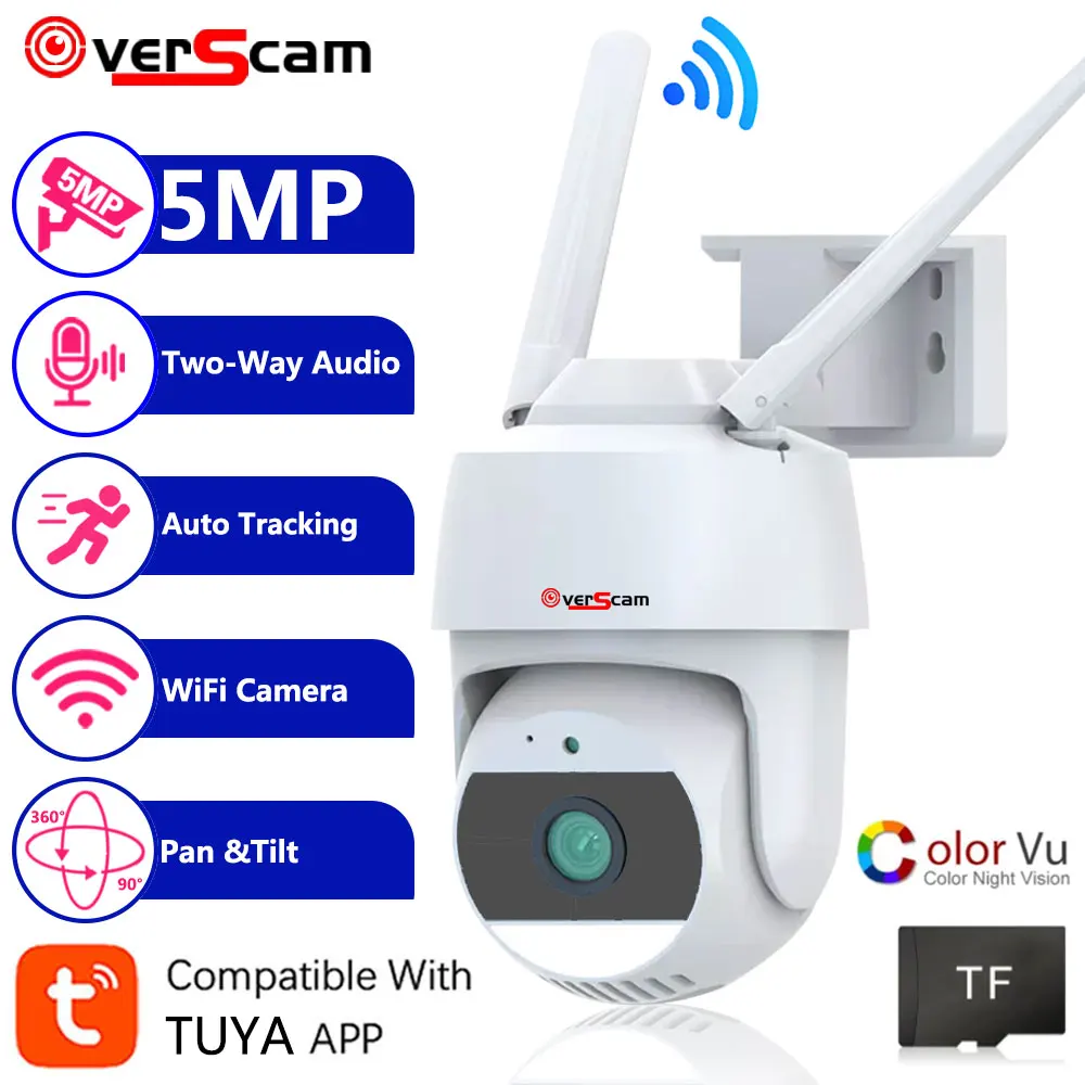 

5MP TUYA APP Surveillance Camera Full Color Night Vision Automatic Human Tracking 5x Digital Zoom Video Indoor Security Monitor