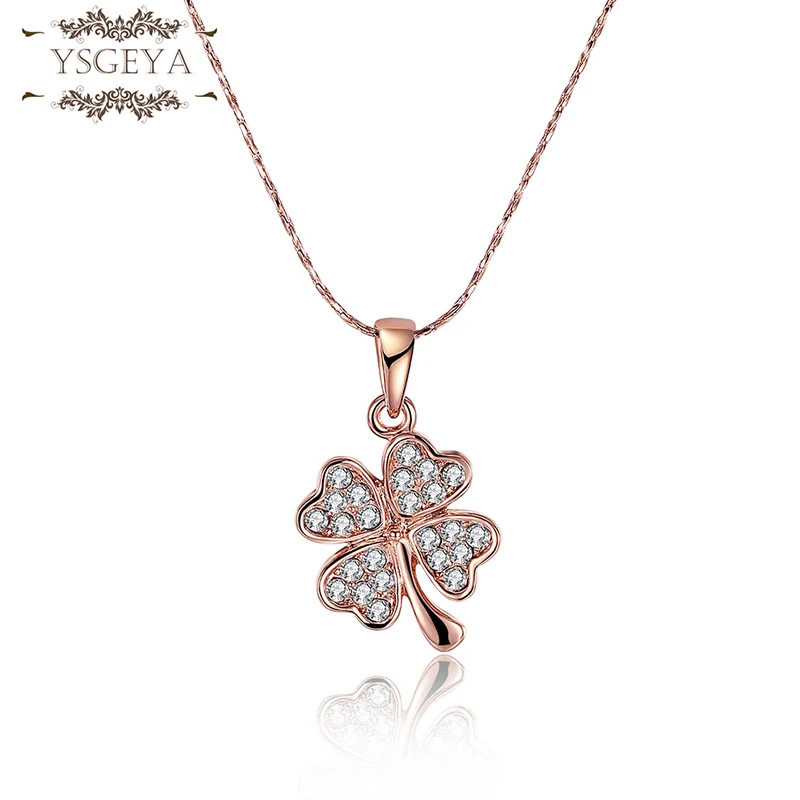 

YSGEYA Rose Gold Four Leaf Clover Pendant Necklace For Women Encanto Pewter Snake Chain Korean Fashion Free Shipping Items