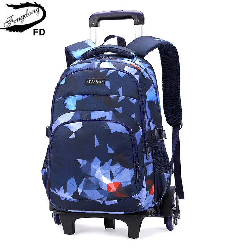 

Fengdong trolley wheeled school bags for teenage boys stair climbing cart rolling school backpack student backpack with 6 wheels