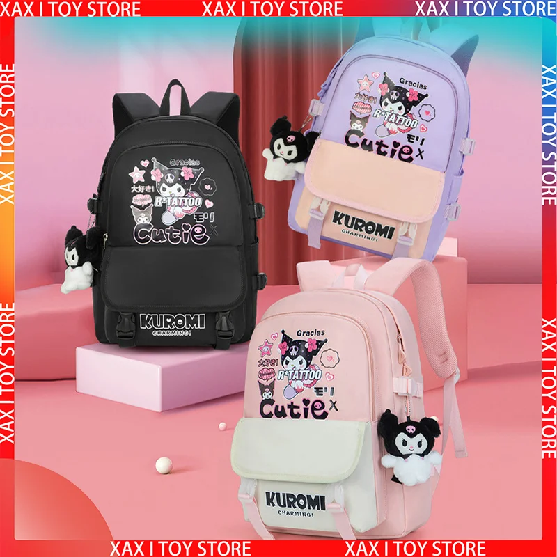 

Новый милый школьный портфель Kuromi с героями мультфильмов, кавайный аниме Sanrio, Женский уличный рюкзак для отдыха и путешествий, канцелярские принадлежности, Подарочная сумка через плечо