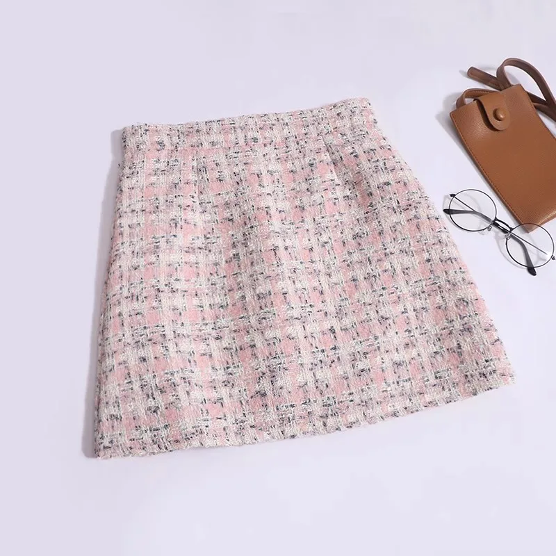 

New Autumn Winter Women A-line Skirt Sexy Mini Tweed Skirt Pink Purple Black High Waist Elegant Lady Plus Size Party Skirts