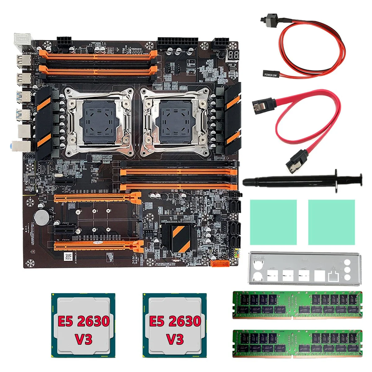 

Материнская плата X99 с двумя процессорами + 2X E5 2630 V3 CPU + 2X DDR4 4G RECC ОЗУ + SATA кабель + перегородка LGA 2011 8XDDR4 слот Поддержка процессора 2011-V3