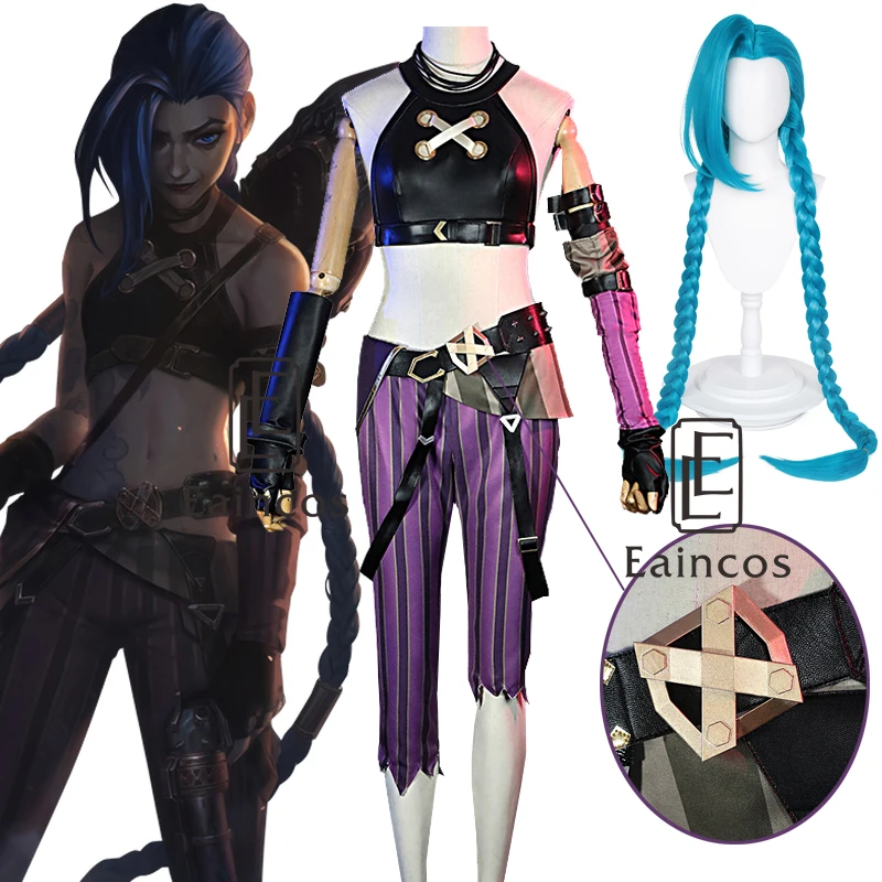 

Костюм для Хэллоуина LOL Arcane, униформа Jinx, женский сексуальный топ и брюки, полный комплект