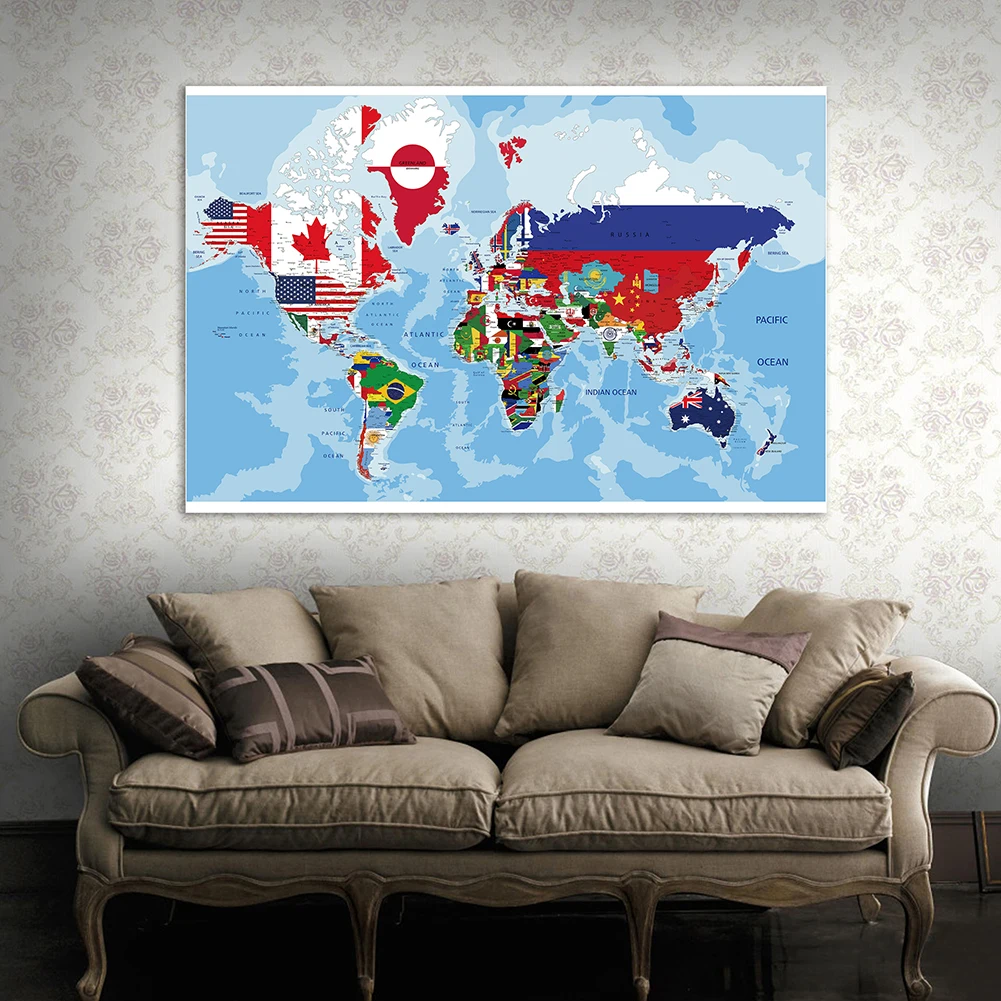 

120*80 см, политическая карта мира, Нетканая Картина на холсте, Настенная картина, художественные плакаты без рамки, классная комната, искусств...