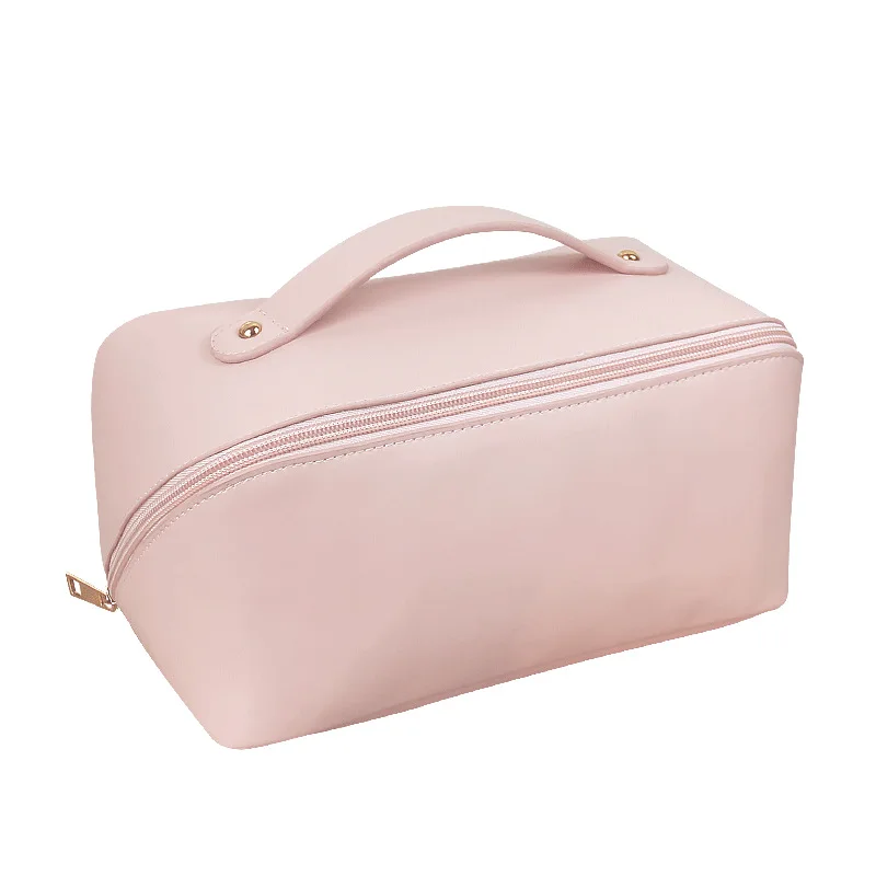 

Wholesale Luxury Women Double Layer Lazy Travel PU Leather Toiletry Bag Portable Makeup Box Large Capacity Cosmetic Bags