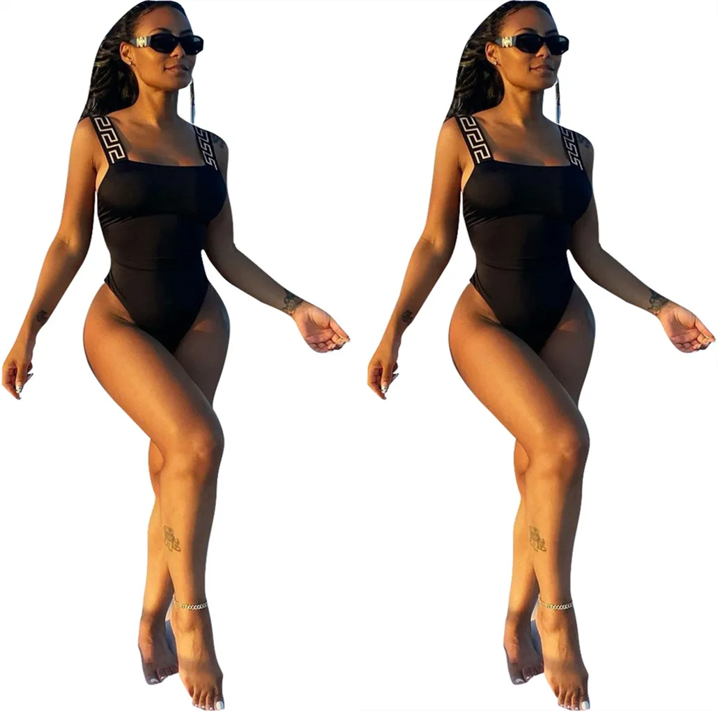

Echoine 2022 Summer New Swimwear Bodysuit Woman's Sexy Print Strap Solid One Piece Swimsuit Lady Surf Beachwear Bathing Suit