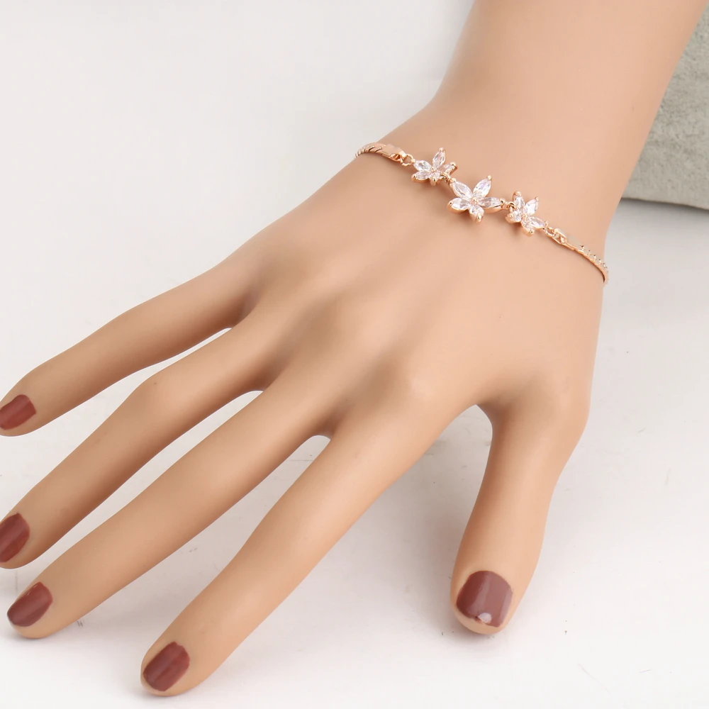 ZYH023 браслет с тремя прозрачными цветами цвета розового золота для женщин