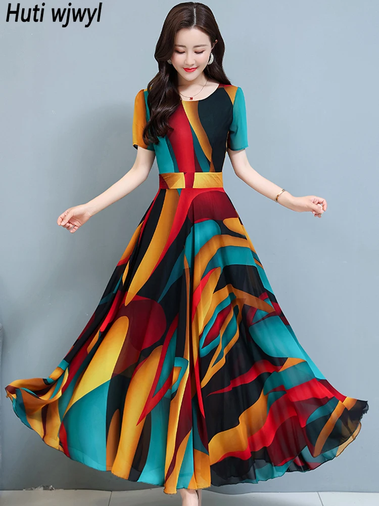 

Женское шифоновое платье с принтом, повседневное Длинное Элегантное платье в стиле бохо для пляжа и отпуска, облегающее платье средней длины для выпускного вечера, лето 2023