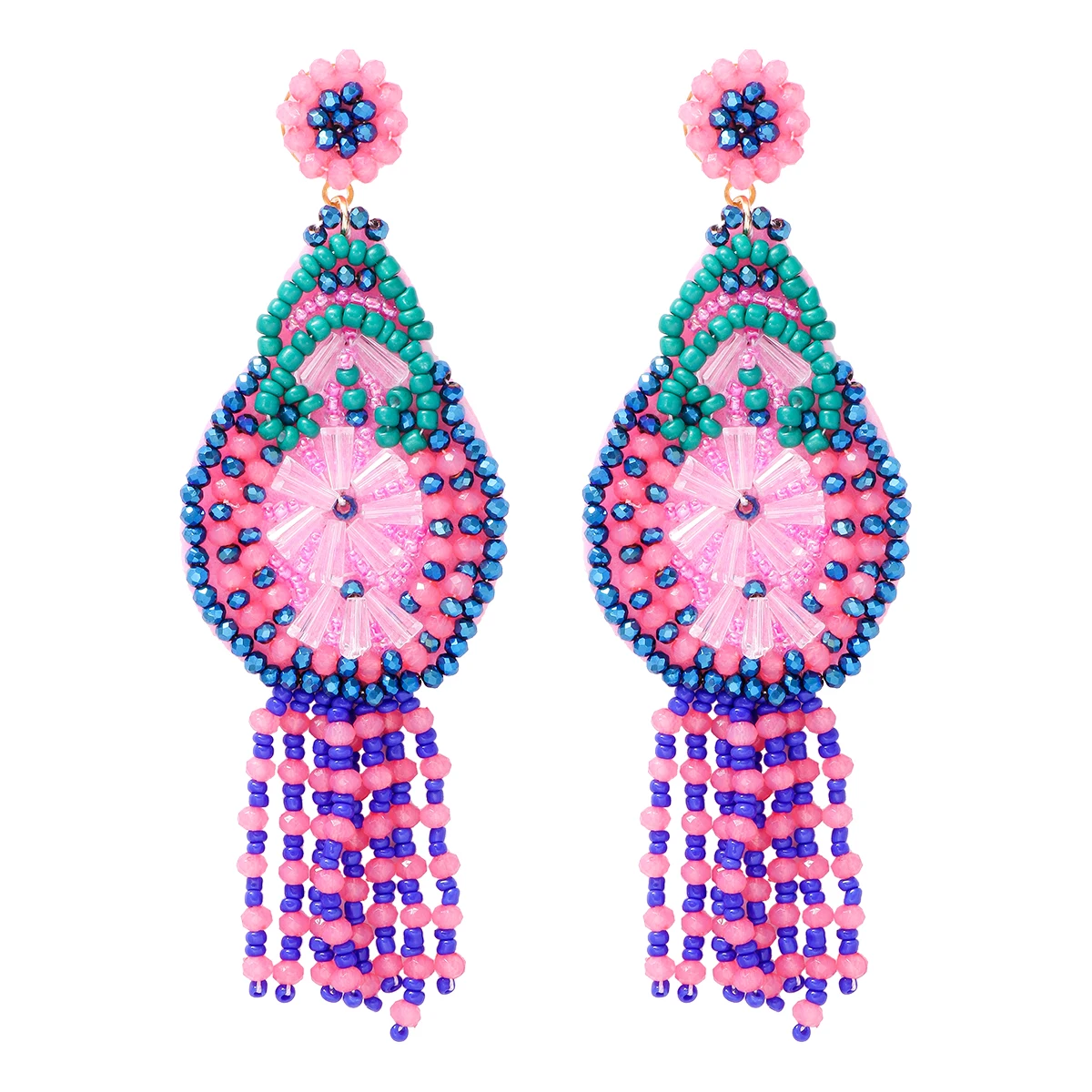 

JURAN 2023 Bohemian Handmade Colorful Seed Beads Long Tassel Drop Earrings for Women Vintage Indian Statement Jewelry Wholesale