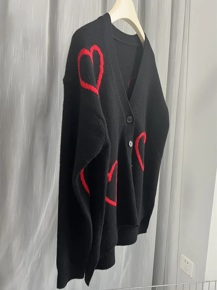 

Женский однобортный Кардиган, свободный кашемировый свитер в форме сердца с V-образным вырезом, Осень-зима 2023