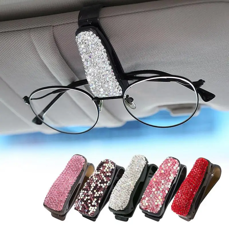 

Diamond Glasses Holders Car Glasses Cases Diamond Storage Container Portable Small Size Sunglasses And Card Clip For Automobile