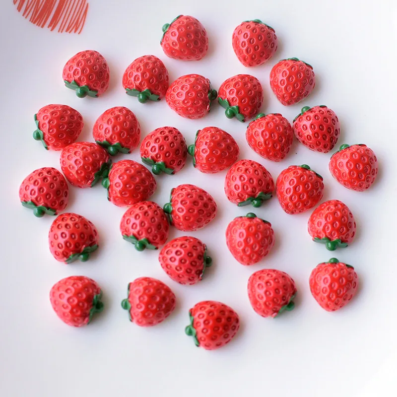 10pcs Sweet Mini Red Strawberry Resin Charms Fruit Flatback Cabochon Bead Embellish Earring Pendant Diy Korean Jewelry Making images - 6