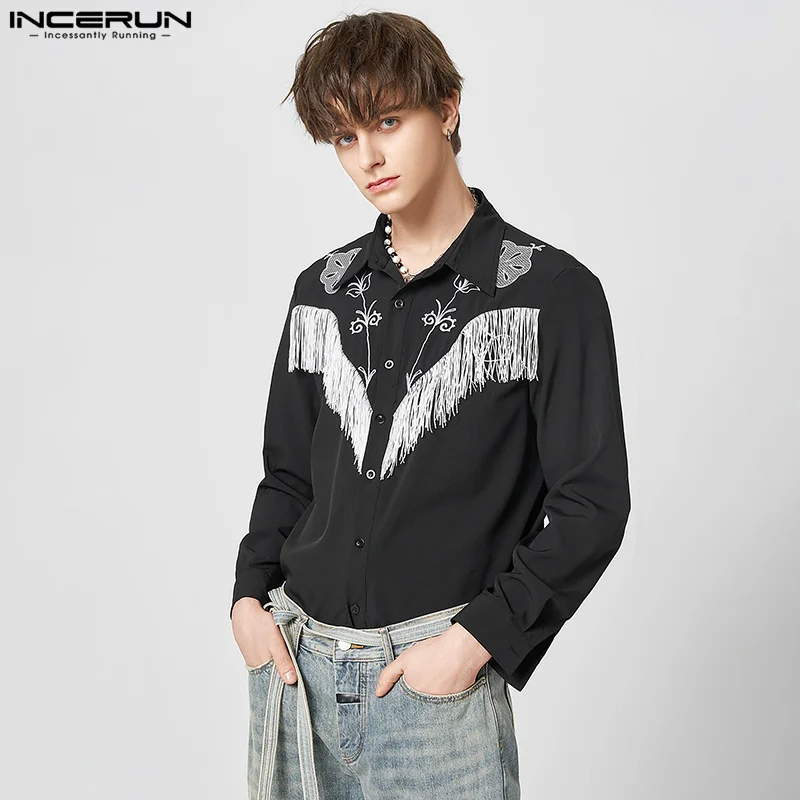 Handsome Well Fitting Men Tassel Embroidered Blouse INCERUN Tops 2023 Stylish Male Long-sleeved Personalized Button Shirts S-5XL