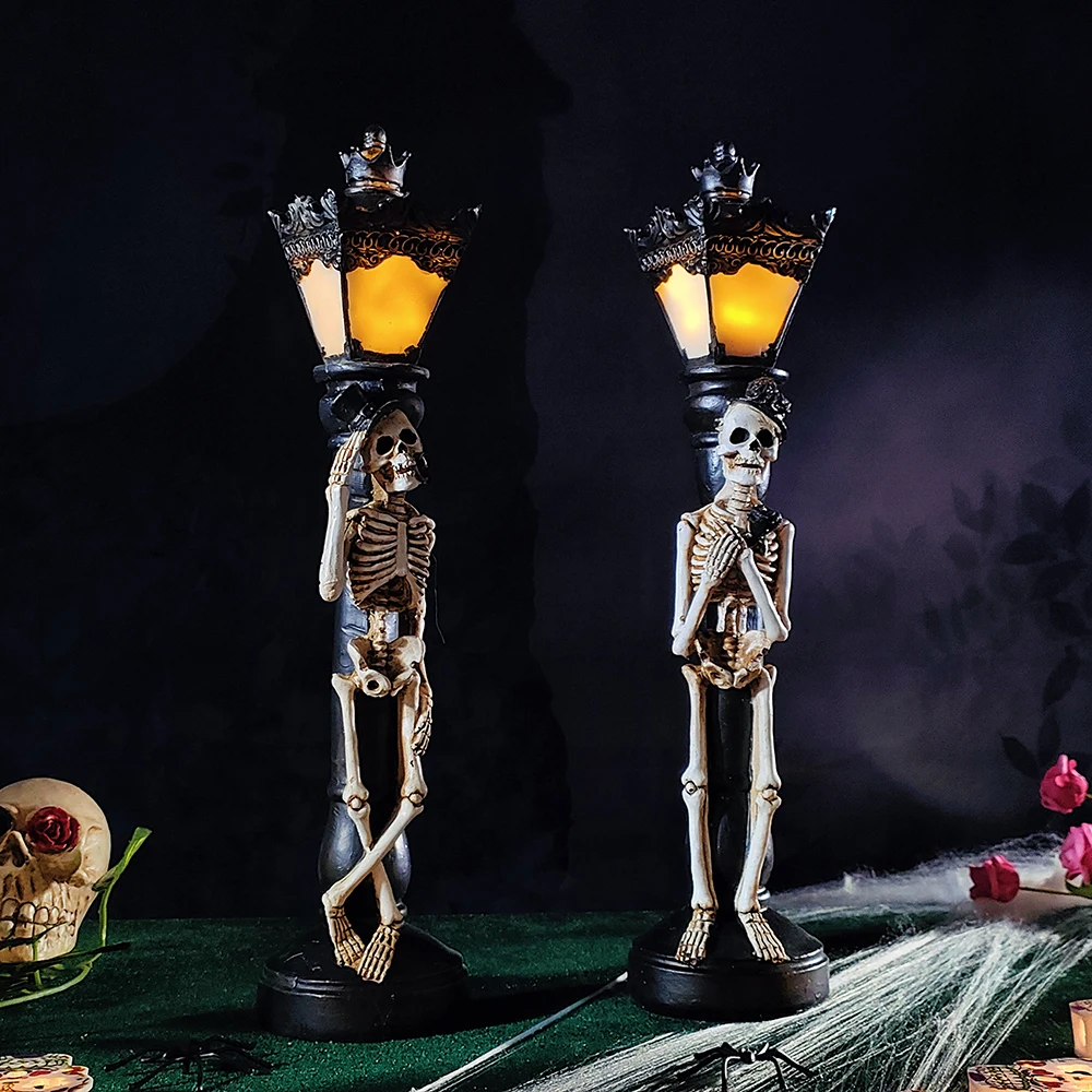 

Полимерный светящийся скелет для Хэллоуина, ворона, уличная лампа для домашнего стола, дом с привидениями, страшный реквизит для бара, аксессуары для украшения на Хэллоуин