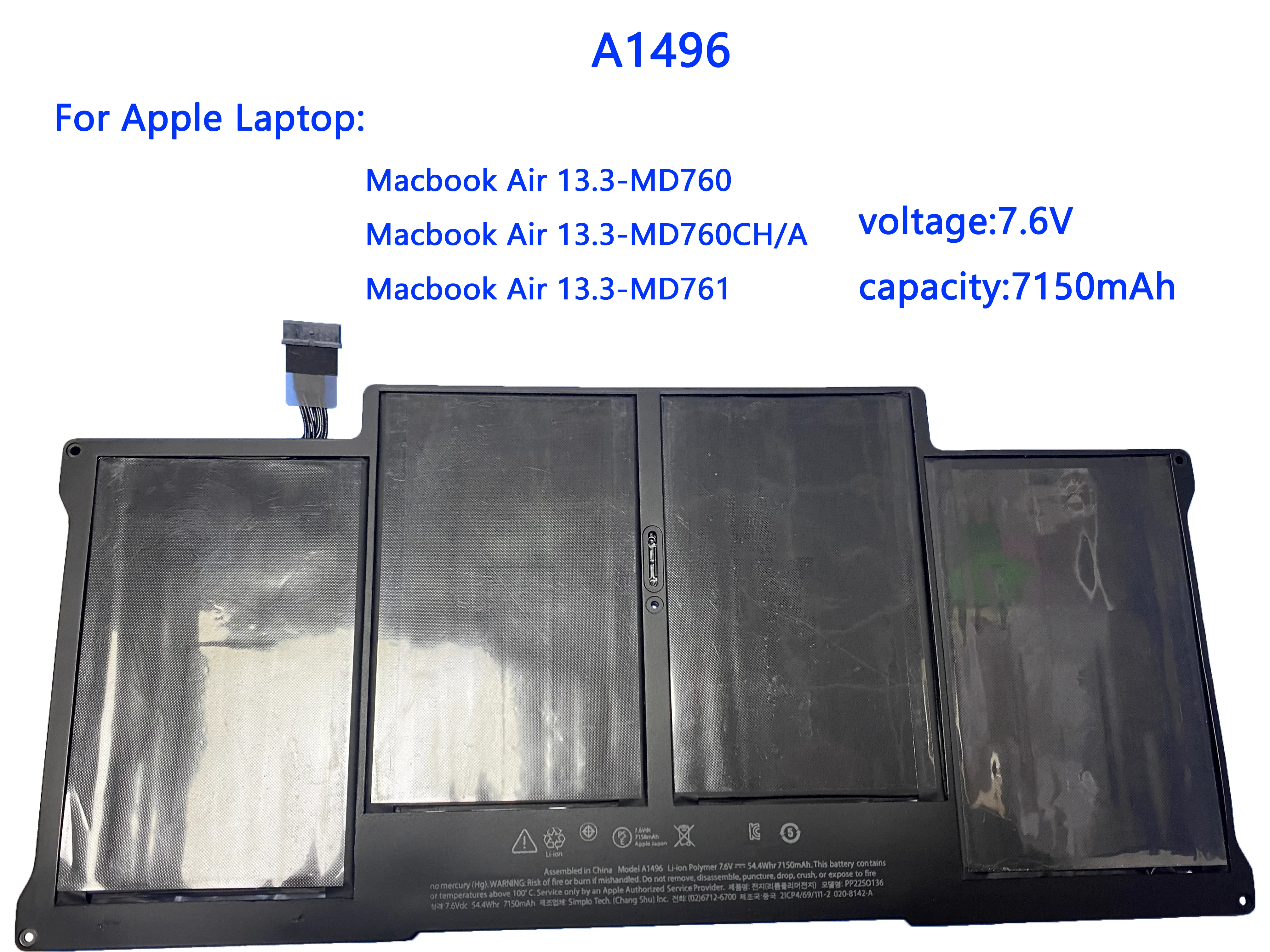 

Новый аккумулятор A1496 для ноутбука Apple MacBook Air 13 дюймов, A1466, 7,6-7150 лет, в, мАч