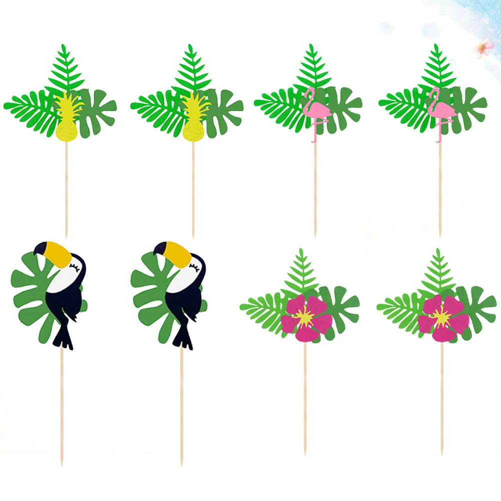 

8Pcs Cupcake Toppers Hawaiian Party Accessories with Toothpick for Decoration (Flamingos, Toucan, Pineapple, Flower for