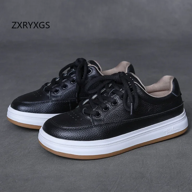 ZXRYXGS удобные белые кроссовки из воловьей кожи с верхним слоем черные туфли