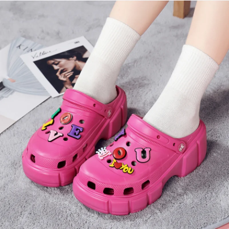 

Women Slippers Wedges 6cm Platform Garden Shoes Outdoor Pool Sandals Chunky Women Clogs Beach Slippers Indoor Home Slides