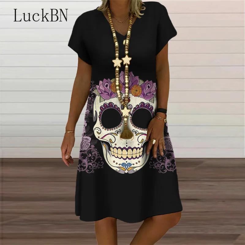 

Vintage Geometric Graphic Print Mini Dress for Women's Clothing Spring Summer Fashion V-Neck Loose Oversized Casual Dresses 2022