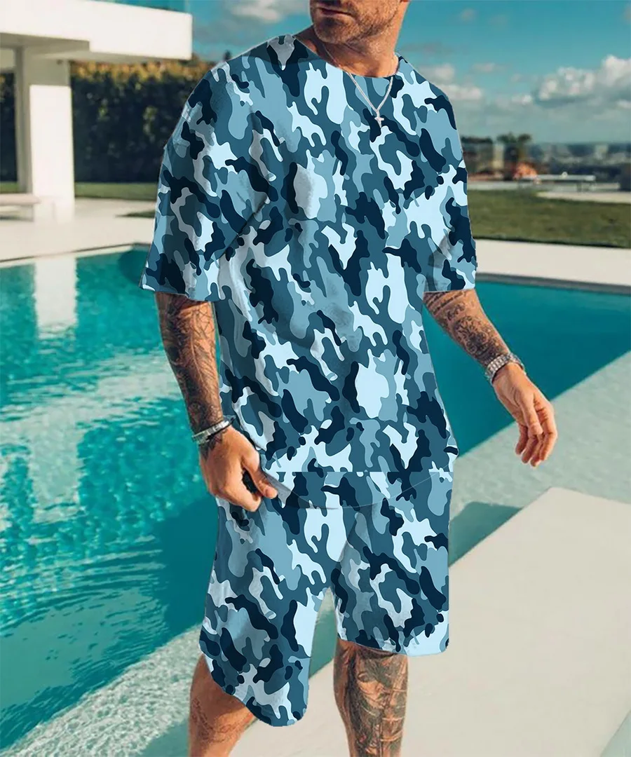 Two Men's Set Summer Sportswear T-shirt and Shorts Jogging Short Sleeve+Shorts Casual Sports Tracksuit 3D Print Oversize Clothes