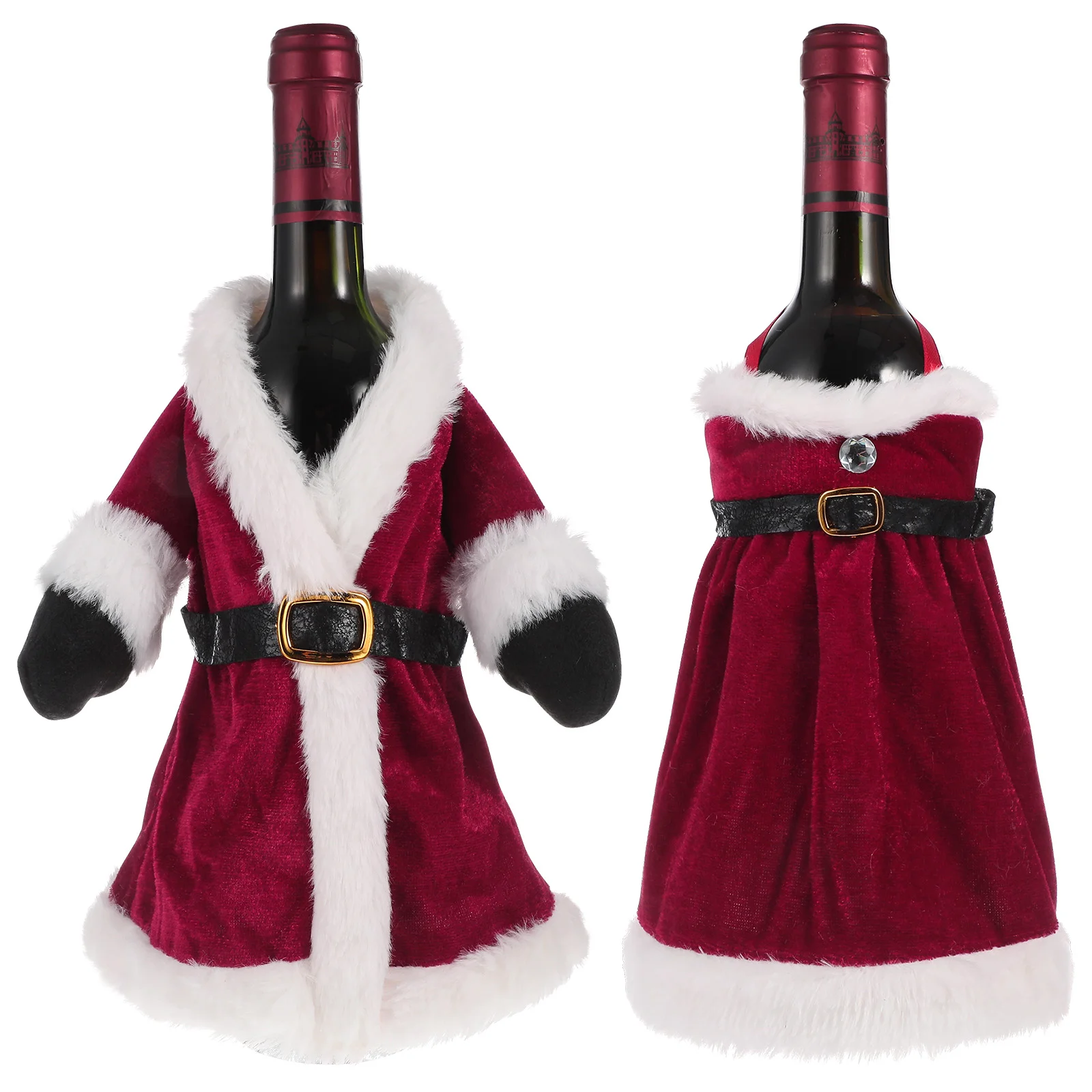

2pcs Christmas Bottle Dress Skirt Set Bags Bottle Wrap Red Bottle Pouch Christmas Decorative Dust-proof