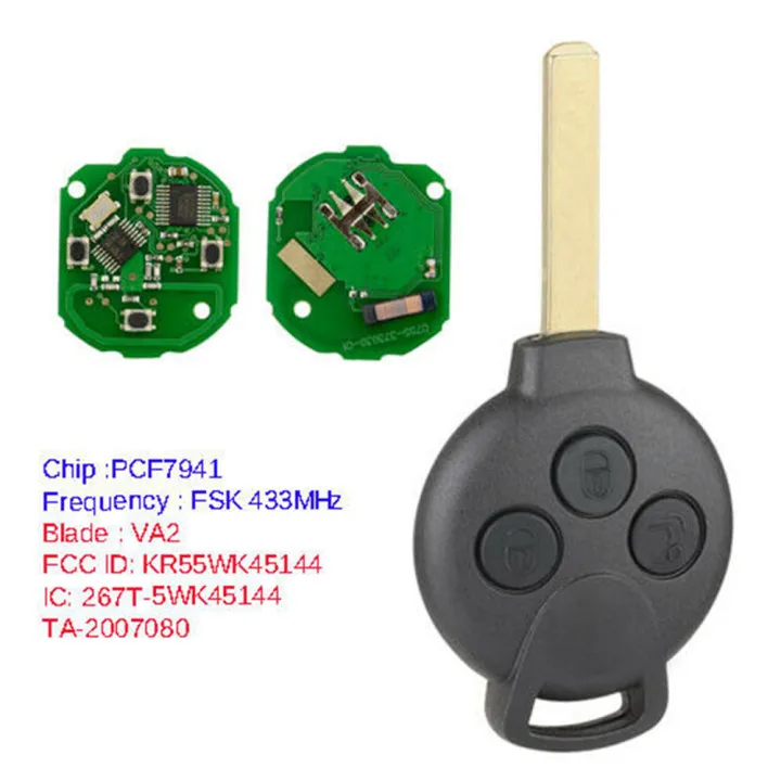 

7941 Chip Remote key Ngineering plastic+copper 1x 1pc Remote Key Fob 433MHZ For Mercedes-Benz Smart 451 2007-2015