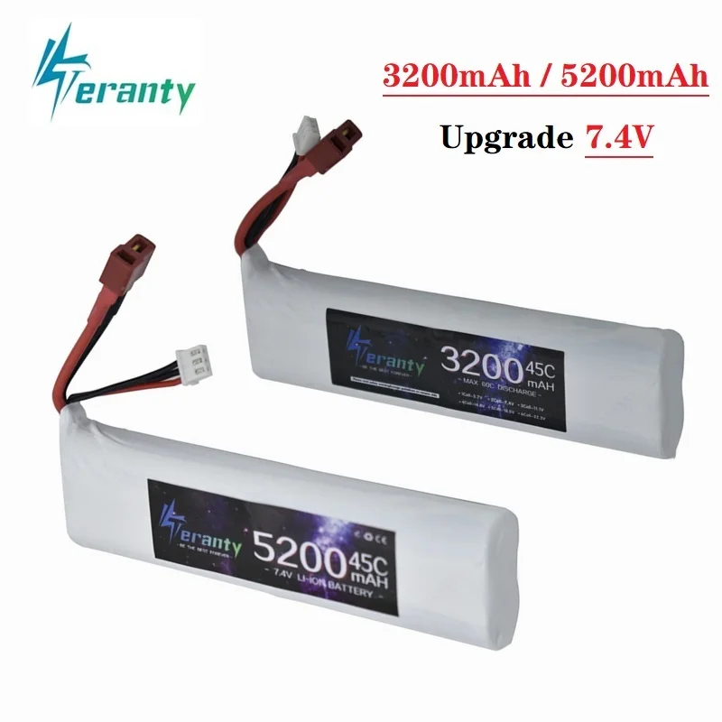 

Обновленный Аккумулятор 7,4 в 3200 мАч/5200 мАч с T-образной вилкой и зарядным устройством для радиоуправляемых игрушек, запчасти для танков и авт...