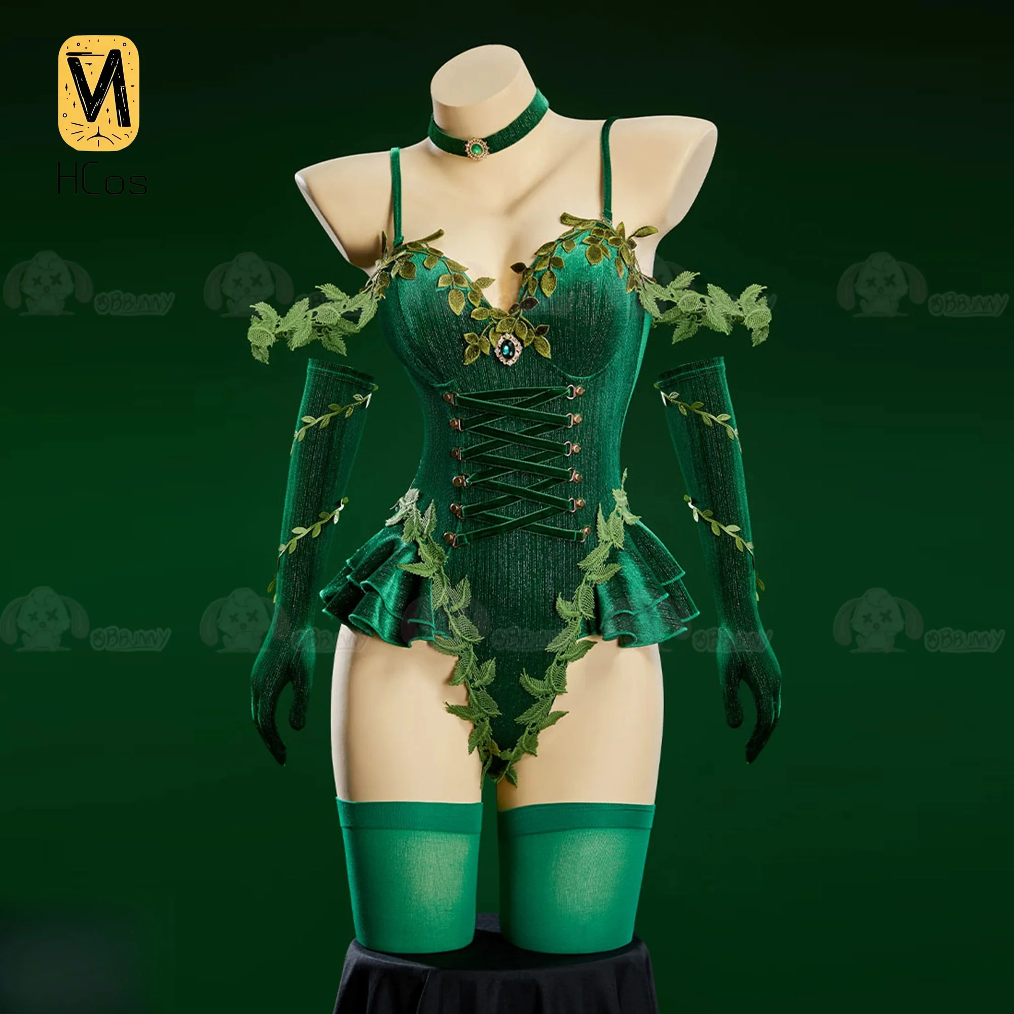 Фото Костюм для косплея Ivy Fan Made, полный комплект, зеленый бархатный комбинезон с принтом в виде лозы, униформа для Хэллоуина и карнавала HCos №2