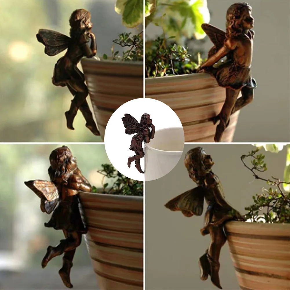 

New Angel Girl Hanging Cup Resin Decoration Fairy Combination Flower Basket Edge Decoration Garden Design Fairy Pot Huggers