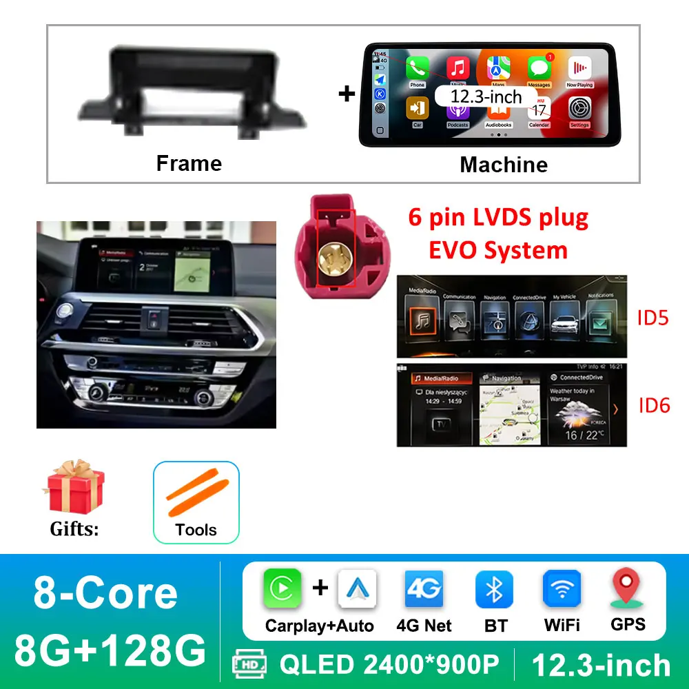

Автомагнитола Navi GPS Android 16 для BMW X3 G01 X4 G02 2018-2022 с беспроводным CarPlay, мультимедийный плеер, BT, WiFi, DSP, стерео