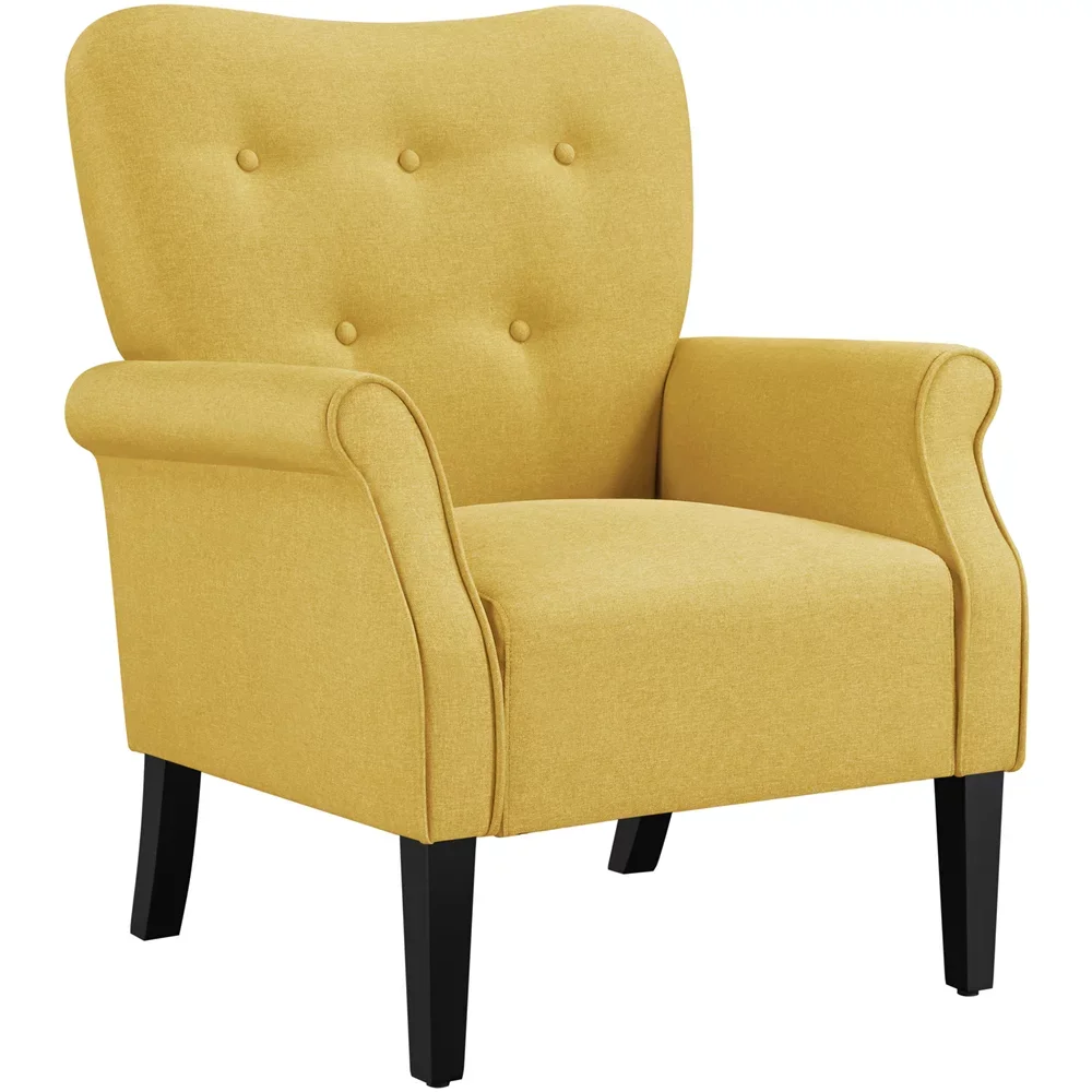 

Upholstered Fabric Accent Armchair for Living Room with Wooden Leg, Yellow