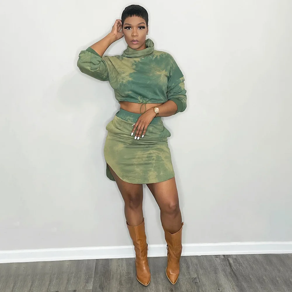 

Женский Повседневный комплект из 2 предметов, Топ с длинным рукавом и высоким воротником и облегающая юбка, модные спортивные костюмы, Осень...