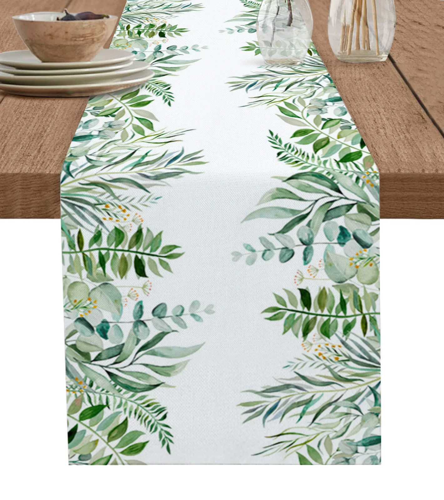 

Ins Style Tropical Plants Eucalyptus Leaves Table Runner Christmas Decoration Tablecloth Wedding Party Decor Table Cover