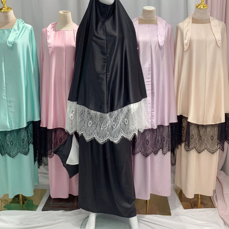 2 шт., мусульманское кружевное длинное платье, молитвенная одежда, женское платье с капюшоном, комбинезон одного размера, платье с полным пок...