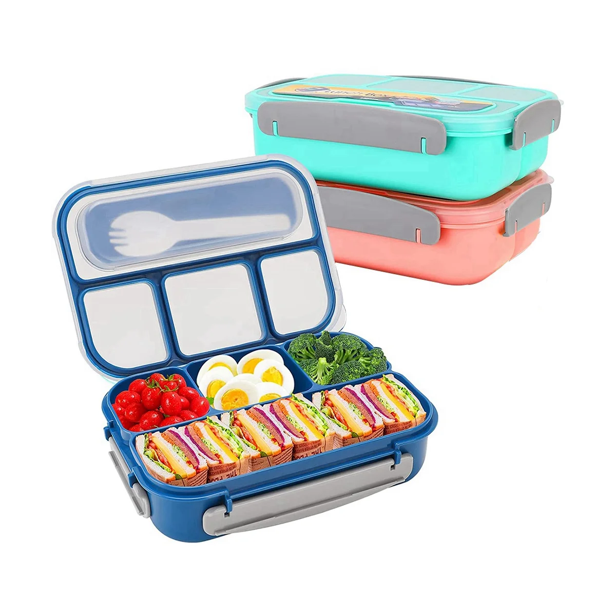 

Ланч-бокс Bento для детей, контейнер для еды с 4 отделениями, 1300 мл, герметичный, подходит для микроволновой печи/посудомоечной машины/морозильной камеры