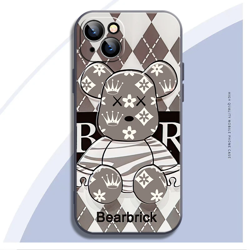 Клетчатый чехол для телефона с куклой и медведем iPhone 13 12 11 Pro Mini X XR XS MAX 6 7 8 Plus