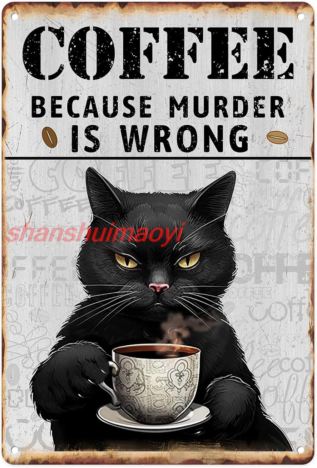 Металлическая вывеска Sanwarm черный кот вашу кофе винтажная жестяная для гостиной