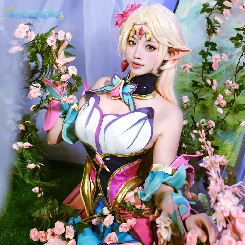 Фото Игра LOL The Lady of Luminosity Косплей Luxanna Crownguard Костюм Платье парик реквизит комплект Хэллоуин карнавал сексуальные женщины Новая униформа №3