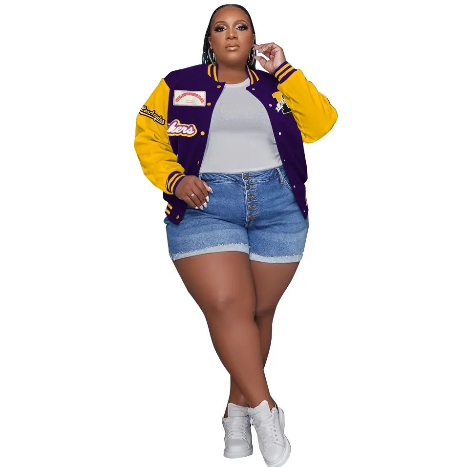 Plus Size Women Baseball Coat Patchwork Letter Jacket 2023 Spring Female Designer Jackets Lady Fall Fashion Coat Wholesale