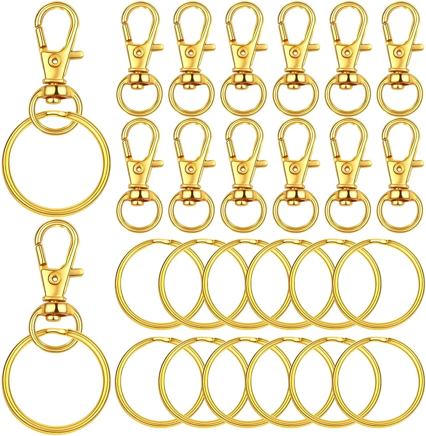 

30pcs Swivel Clasps Lanyard Snap Hooks Lobster Claw Clasps with 30pcs 25.5mm Key Rings for Keys Lanyard Craft Jewelry Making