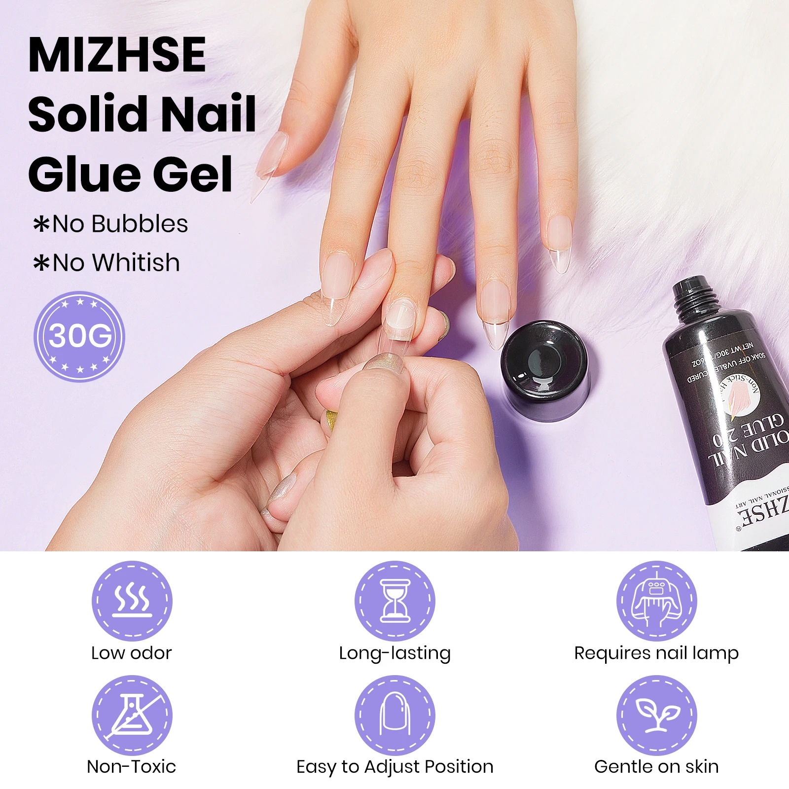 MIZHSE 30G Clear Solid Nail Glue Gel Kit для Press On Nails Easy Quick Non Stick Hand 3D Flowers Art Crystal Jewelry