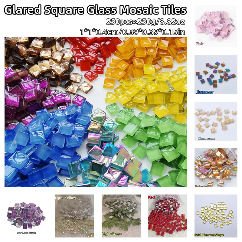 

9oz/255g(256pcs) Shiny Glaze Square Glass Mosaic Tiles 1*1*0.4cm/0.39in*0.39*0.16in DIY Bright Tile Mosaic Making Materials