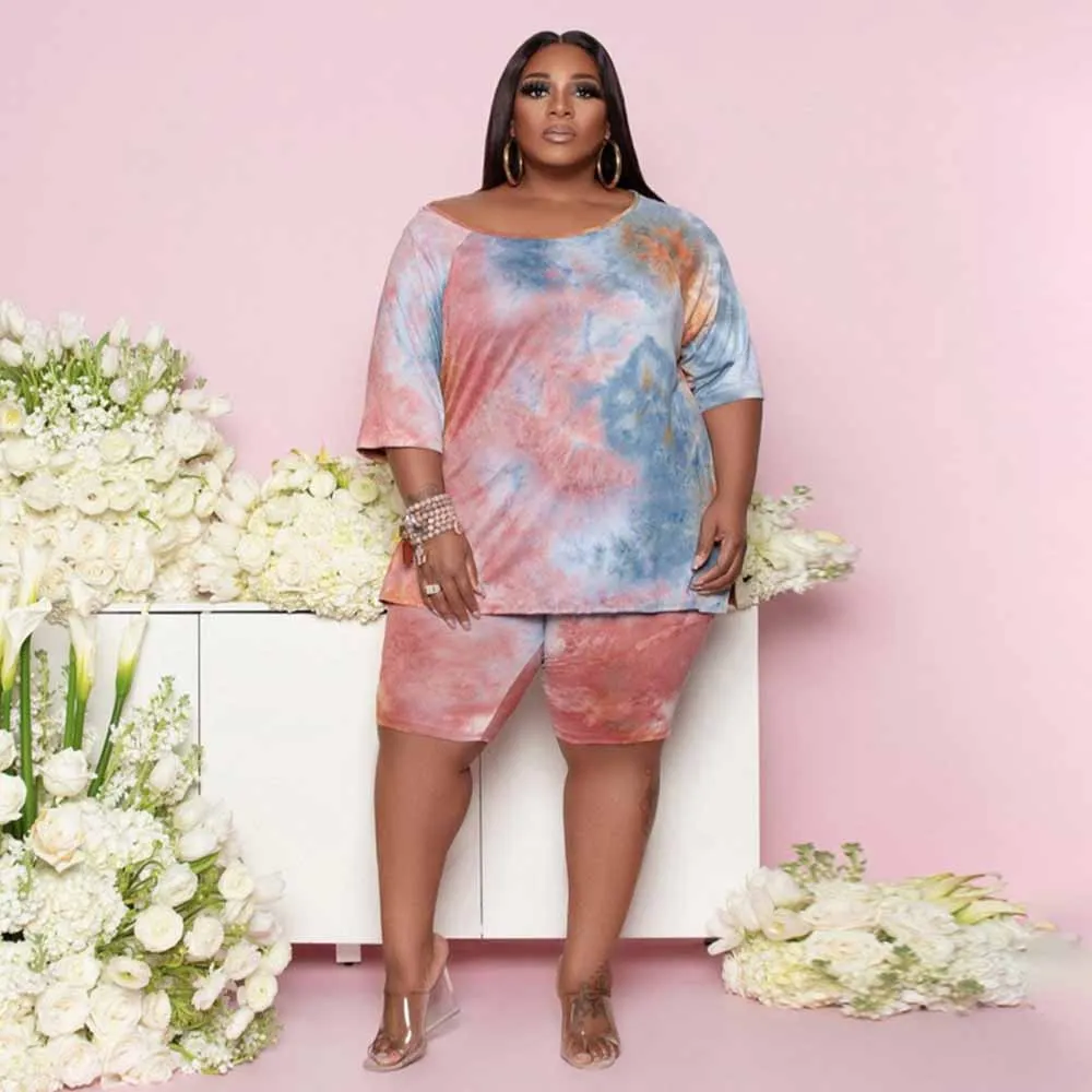 

Женский свободный комплект из двух предметов, футболка с принтом и коротким рукавом