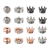 18pcs 7 style alloy european beads large hole with crystal rhinestone crown rondelle flat round for jewelry making diy bracelet