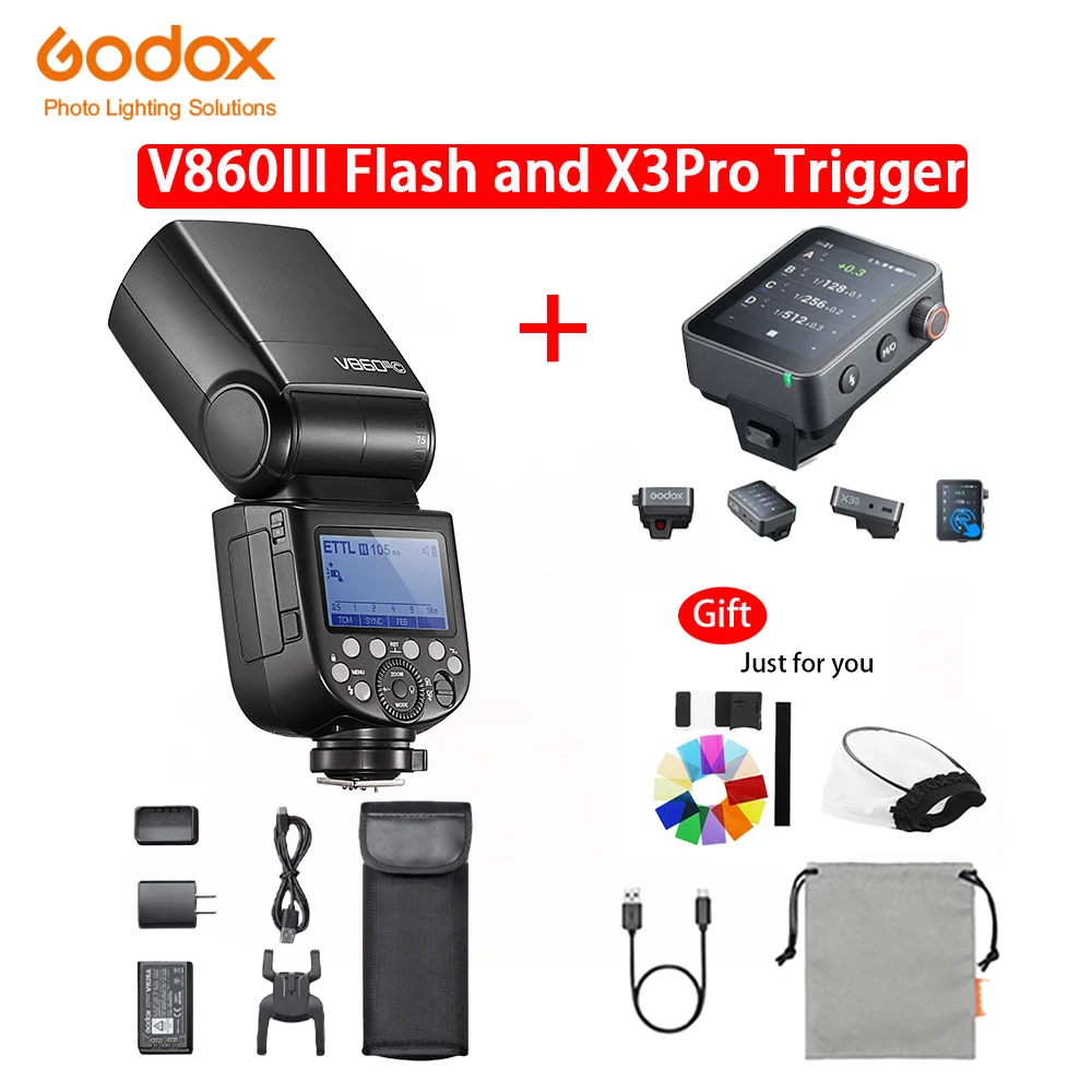 Фото Фотовспышка Godox V860III TTL и триггер X3Pro с встроенной беспроводной системой 2.4G для Canon/Nikon/Sony/Fujifilm/Olympus №1