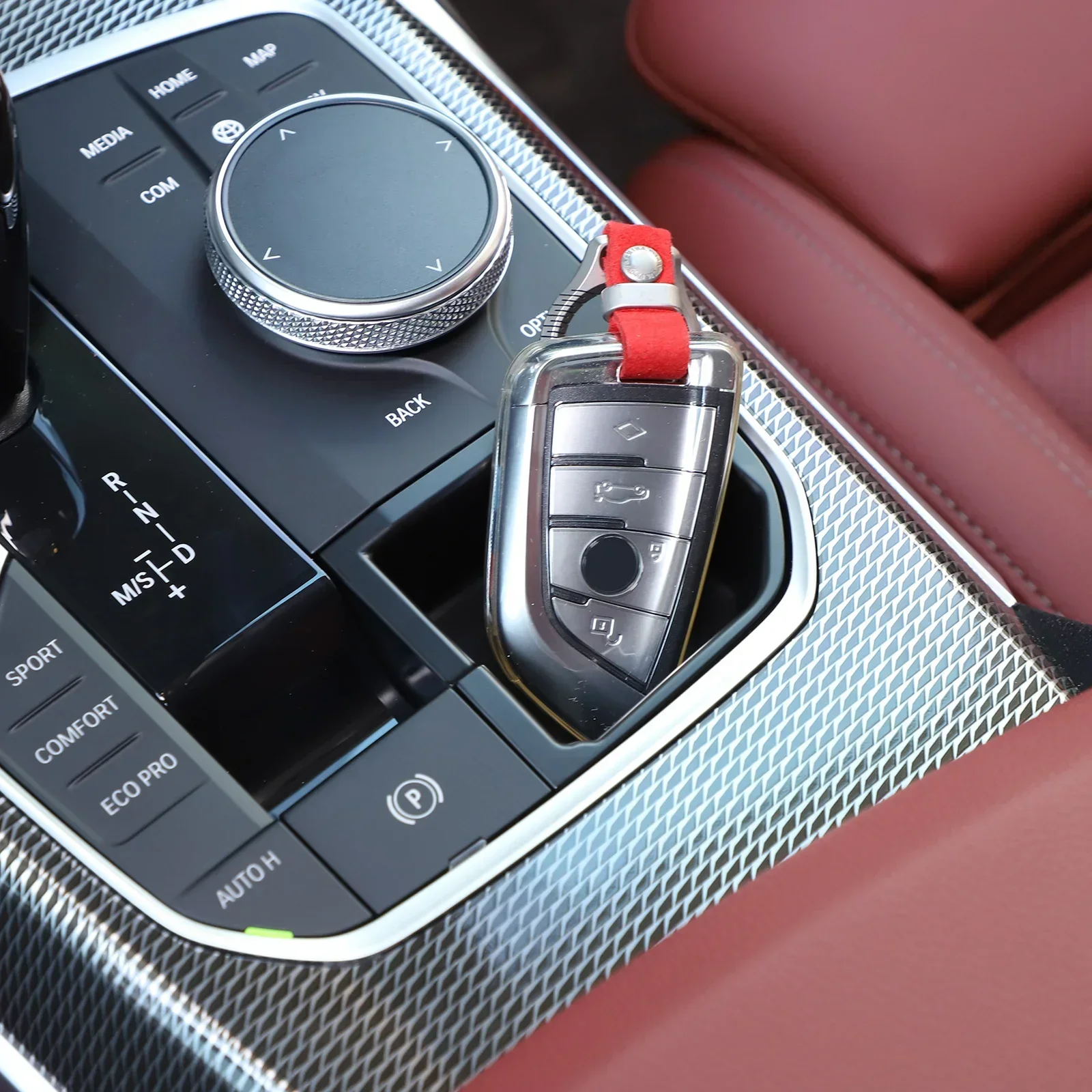 Фото Для BMW 3 4 серии G20 G21 G28 G22 G23G 26 2020-2023 ABS черный центральный ящик для хранения передач, коробка для мобильного телефона, автомобильные аксессуары №4