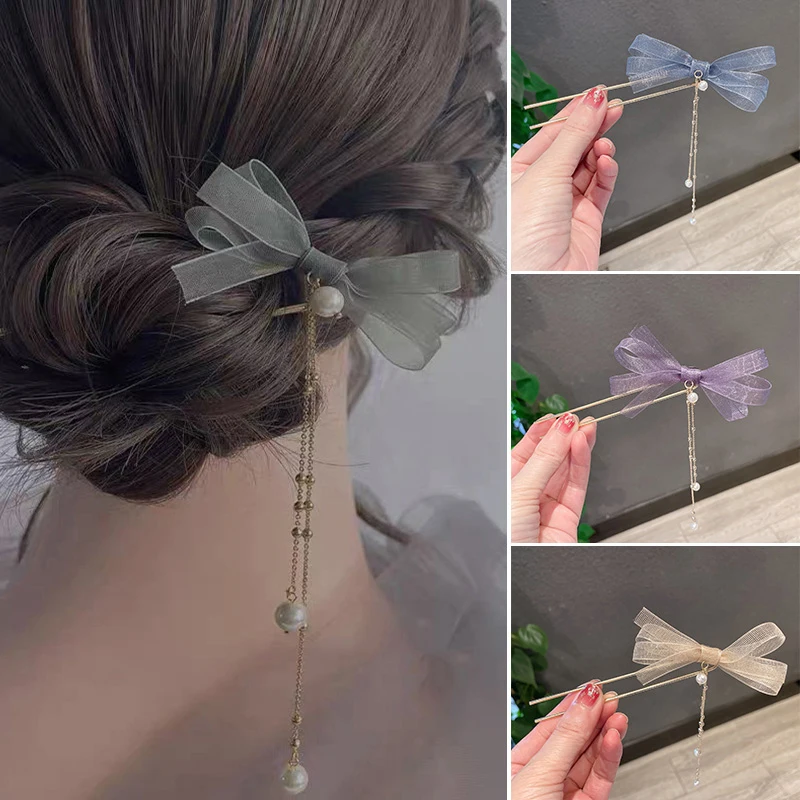 

U-образная шпилька для волос с длинной кисточкой и жемчугом